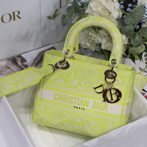 Dior Womens Bags Handbags Luxury Fashion MEDIUM LADY D-LITE BAG Lime Toile de Jouy Reverse Embroidery M0565ORGO_M60E