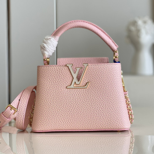 Louis Vuitton Womens Bags Handbags Luxury Brand CAPUCINES MINI M59850 Vert d'eau Pink Taurillon leather with Original Box