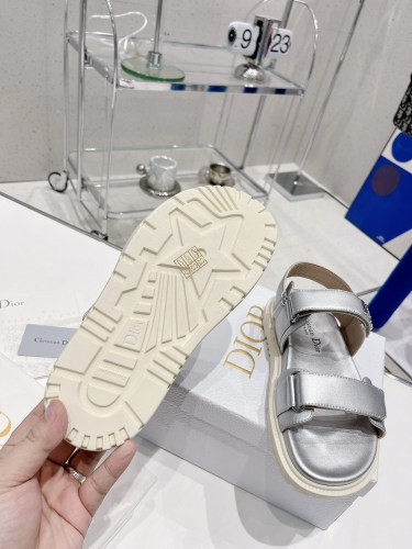 Dior Women Shoes Sandals Luxury Brand DIORACT SANDAL Silver-Tone Shiny Laminated Calfskin with Original Box KCQ547LCV_S59K