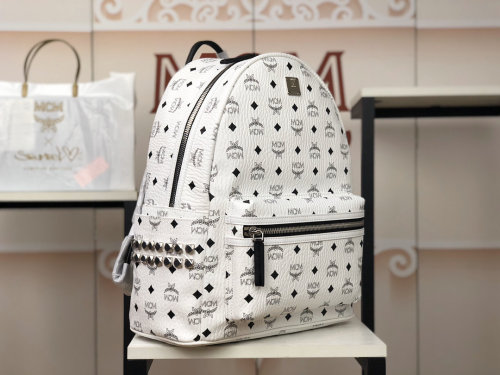MCM Women Bags Backpacks Luxury Brand Stark Backpack in Geo Laurel Visetos with Original Box