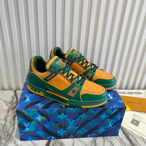 Louis Vuitton Men Shoes Fashion Design Luxury Brand LV TRAINER SNEAKER 1A8WG1 Green Monogram-embossed grained calf leather with Original Box