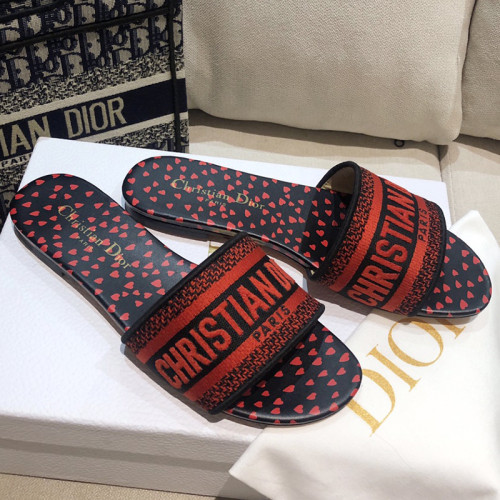 Dior Women Shoes DWAY HEELED SLIDE Embroidered Cotton Luxury Brand Womens Sandals Slippers with Original Box KCQ244ERC_S56B