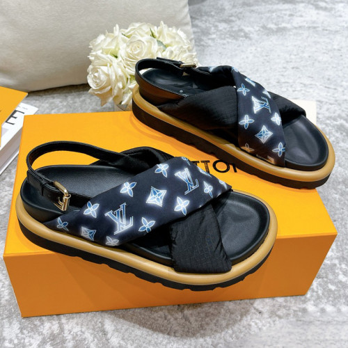 Louis Vuitton Womens Shoes Sandals Slippers Luxury Brand Louis Vuitton POOL PILLOW COMFORT SANDAL Navy Blue Recycled, printed nylon with Original Box 1A9PP5