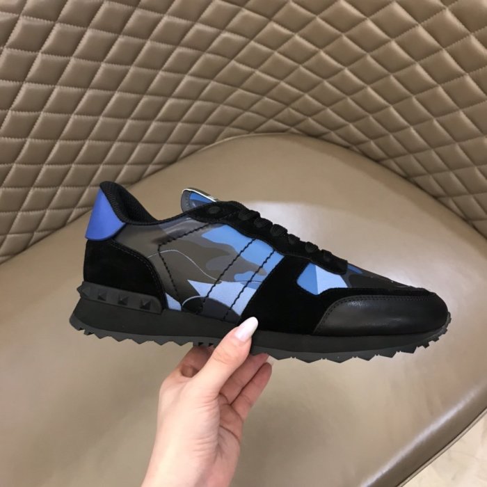 Valentino Men Shoes Fashion Design Luxury Brand ROCKRUNNER CAMOUFLAGE LAMINATED STUDDED SNEAKER with Original Box