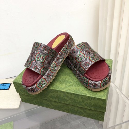 Gucci Womens Shoes Sandals Slides Slippers Luxury Brand Thick Sole Design Women's GG canvas slide sandal with Original Box 624695 H6320 9763