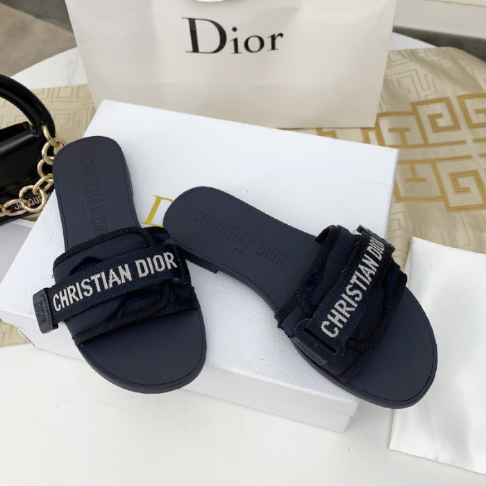 Dior Womens Shoes Sandals Slippers Slide Luxury Brand DIO(R)EVOLUTION SLIDE Shiny Technical Fabric with Dior Oblique Print with Original Box