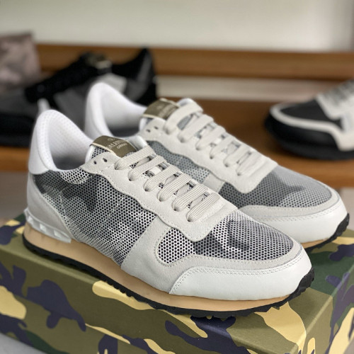 Valentino Men Shoes Fashion Design Luxury Brand ROCKRUNNER CAMOUFLAGE LAMINATED STUDDED SNEAKER with Original Box