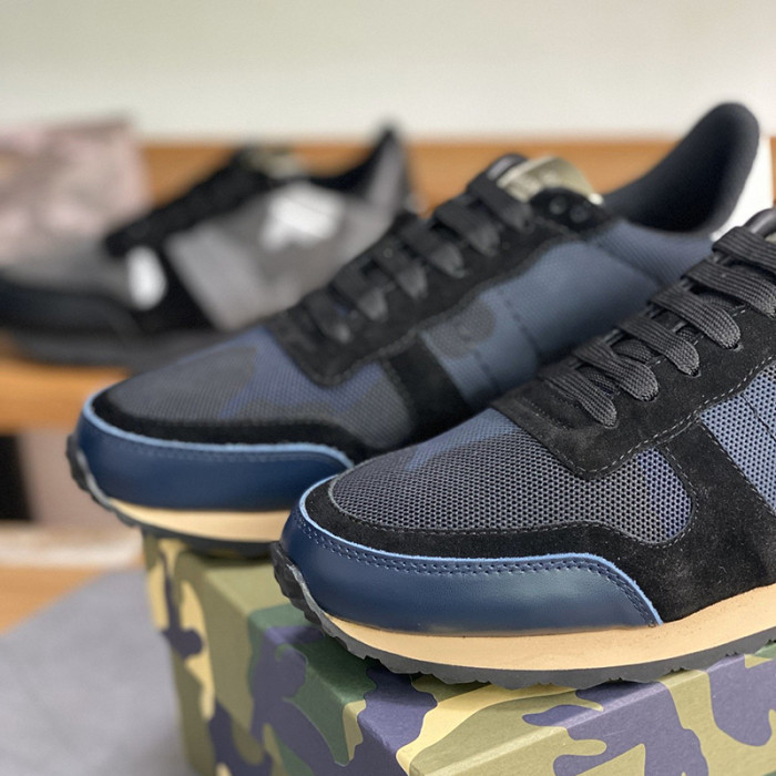 Valentino Men Shoes Fashion Design Luxury Brand ROCKRUNNER CAMOUFLAGE LAMINATED STUDDED SNEAKER with Original Box