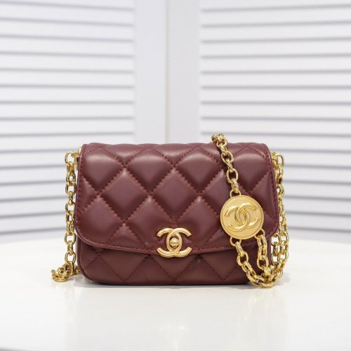 Chanel Womens Bags Small Flap bag Lambskin & Gold-Tone Metal Purple