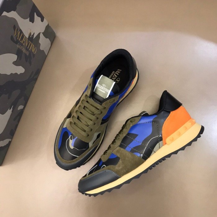 Valentino Men Shoes Fashion Design Luxury Brand ROCKRUNNER CAMOUFLAGE LAMINATED STUDDED SNEAKER with Original Box