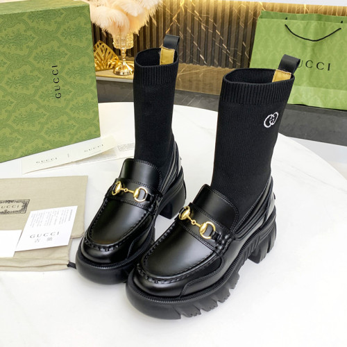 Gucci Women Shoes Boots Luxury Brand Fashion Leather ankle boot with Sylvie Web