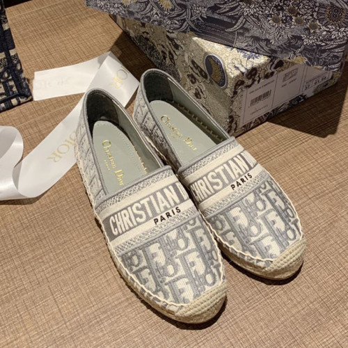 Dior Women Shoes Luxury Brand Design Dior Granville Espadrille Gray Dior Oblique Embroidered Cotton KCB585OBE_S33G