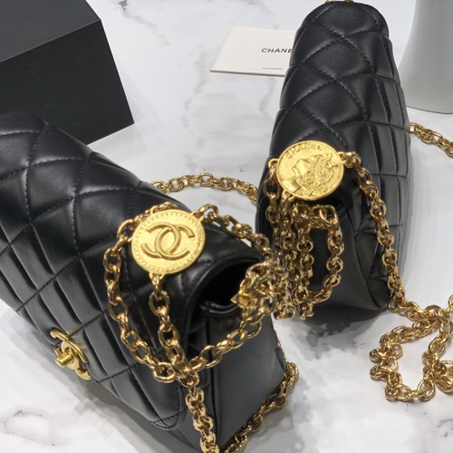 Chanel Womens Bags Crossbody Bag Flap Bag Lambskin & Gold-Tone Metal Black