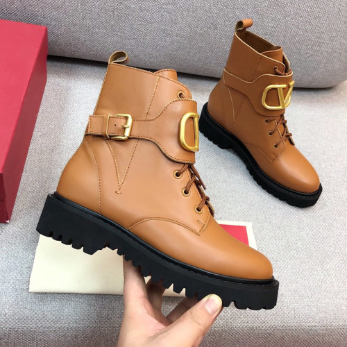 Valentino Garavani Women Fashion Ankle Boots Luxury Brand Vlogo Signature Calfskin Combat Boot 35mm / .8 In. Brown