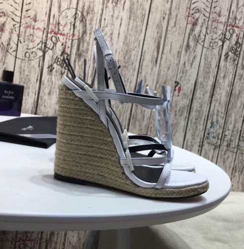 Yves Saint Laurent YSL Women Shoes Sandals Luxury Brand TRIBUTE ESPADRILLES WEDGE IN SMOOTH LEATHER with Original Box
