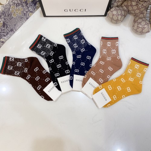 Gucci Socks 5 Pairs with Original Box Luxury Brand Breathable Gucci Sock