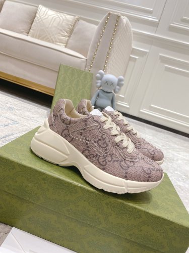 Gucci Women Shoes Women's Rhyton Gucci logo leather sneaker Luxury Brand with Original Box
