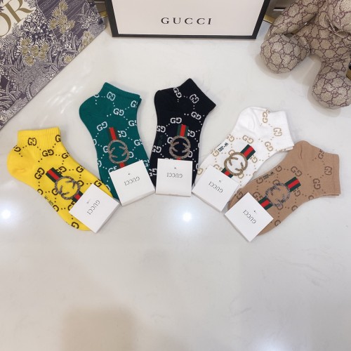 Gucci Socks 5 Pairs with Original Box Luxury Brand Breathable Gucci Sock