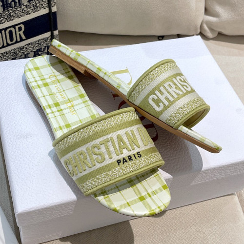 Dior Women Shoes DWAY HEELED SLIDE Embroidered Cotton Luxury Brand Womens Sandals Slippers with Original Box KCQ244ERC_S56B