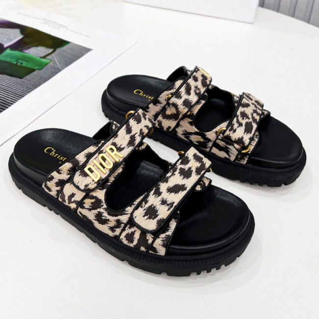Dior Women Shoes Sandals Luxury Brand DIORACT SLIDE Beige Multicolor Mizza Printed Technical Fabric Lambskin with Original Box KCQ719LNY_S29X