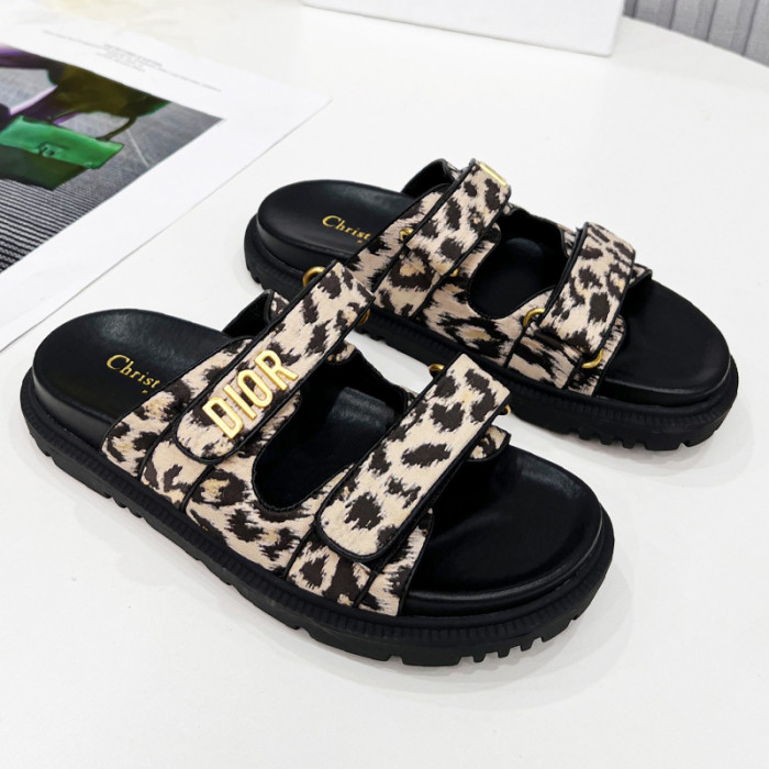 Dior Women Shoes Sandals Luxury Brand DIORACT SLIDE Beige Multicolor Mizza Printed Technical Fabric Lambskin with Original Box KCQ719LNY_S29X