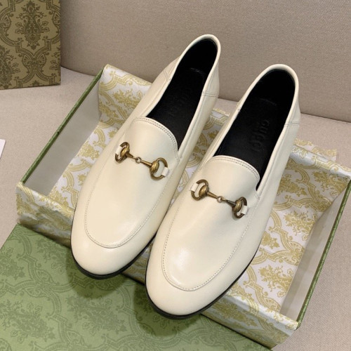 Gucci Womens Shoes Casual Design Loafers Leather White Gucci Leather Horsebit loafer with Original Box 414998 DLC00 9022