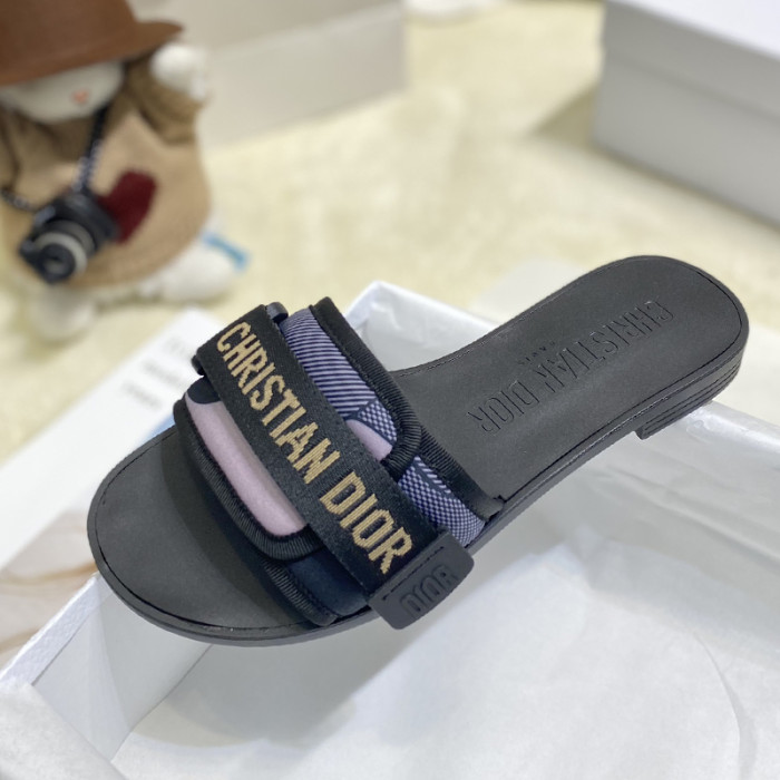 Dior Womens Shoes Sandals Slippers Slide Luxury Brand DIO(R)EVOLUTION SLIDE Shiny Technical Fabric with Dior Oblique Print with Original Box