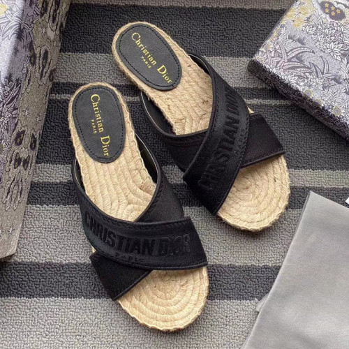 Women Shoes Slippers DWAY Slides Luxury Brand Design Dior Espadrille Nude Mesh Embroidery Womens Shoes with Original Box