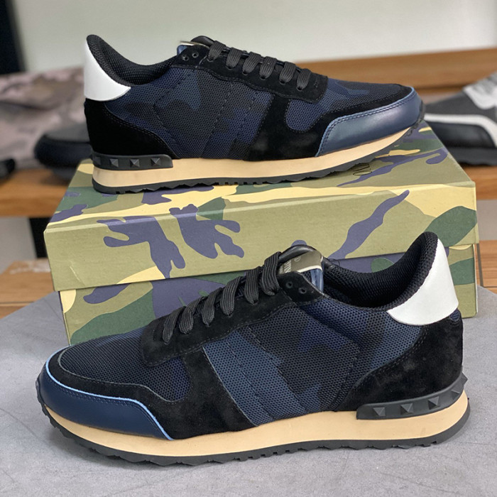 Valentino Men Shoes Fashion Design Luxury Brand ROCKRUNNER CAMOUFLAGE LAMINATED STUDDED SNEAKER with Original Box