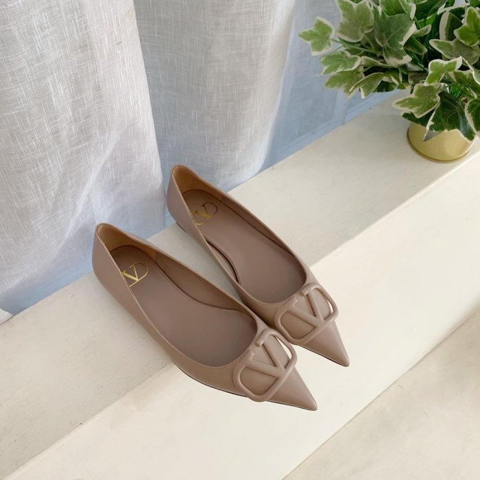 Valentino Women Shoes Mule Flip Flop Sandals VLOGO SIGNATURE CALFSKIN PUMP FLAT with Original Box Luxury Brand