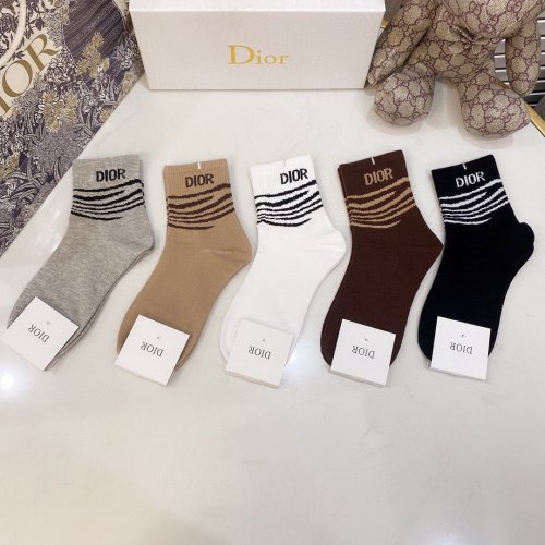 Dior Socks 5 Pairs with Original Box Luxury Brand Breathable Dior Sock
