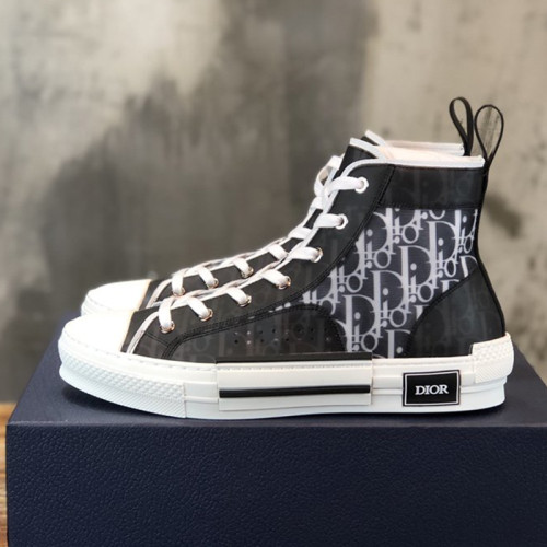 Dior Men Shoes Sneakers Luxury Brand B23 High-Top Sneaker Black And White Dior Oblique Canvas 3SH118YJP_H961
