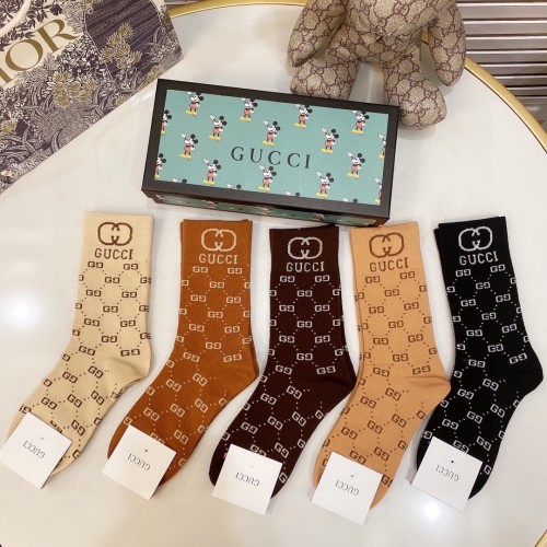 Gucci Socks 5 Pairs with Original Box Luxury Brand Breathable Gucci Sock
