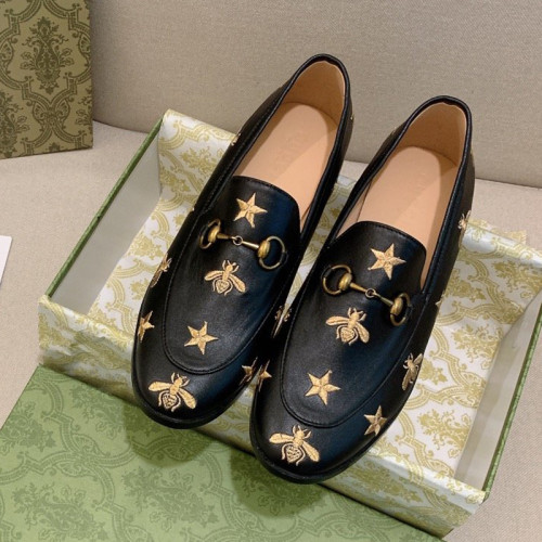 Gucci Womens Shoes Casual Design Loafers Leather Black Gucci Jordaan embroidered leather loafer with Original Box 505281 D3V00 1000