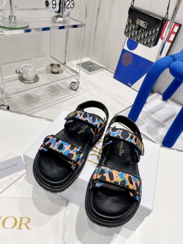 Dior Women Shoes Sandals Luxury Brand DIORACT SANDAL Blue Multicolor Mizza Printed Silk with Original Box KCQ549MZS_S57P
