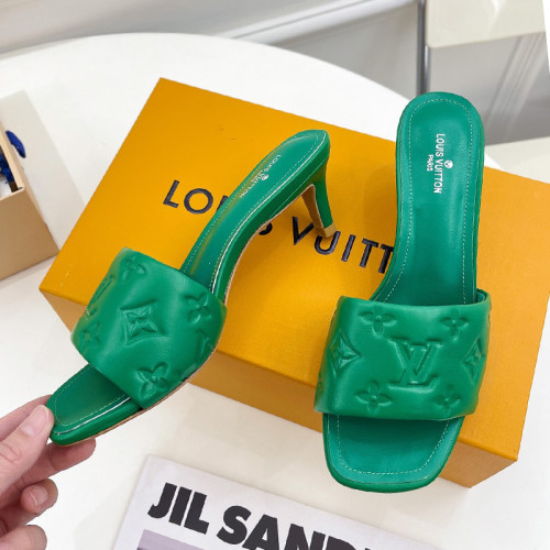 Louis Vuitton Womens Shoes Sandals Slippers Luxury Brand REVIVAL MULE 1A9OXY Green Monogram-embossed lambskin with Original Box 5.5cm Heel