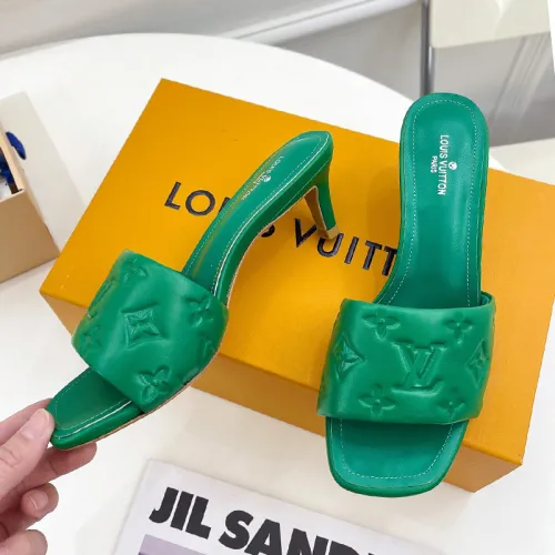 Louis Vuitton Womens Shoes Sandals Slippers Luxury Brand REVIVAL MULE 1A9OXY Green Monogram-embossed lambskin with Original Box 5.5cm Heel
