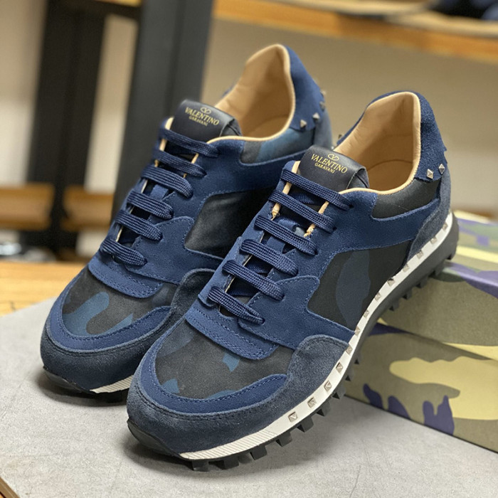 Valentino Men Shoes Fashion Design Luxury Brand ROCKRUNNER CAMOUFLAGE LAMINATED STUDDED SNEAKER with Original Box