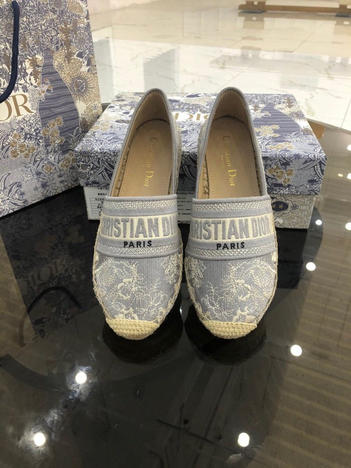 Dior Womens Shoes DIOR GRANVILLE ESPADRILLE Gray Toile de Jouy Reverse Embroidered Cotton with Original Box KDB578TJE_S37W