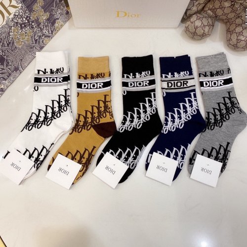Dior Socks 5 Pairs with Original Box Luxury Brand Breathable Dior Sock