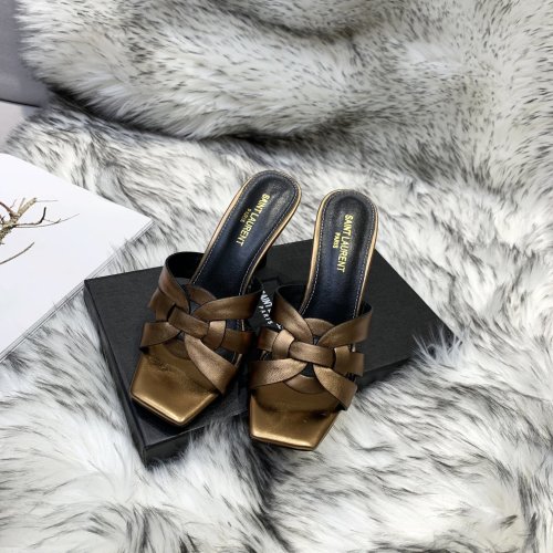 Saint Laurent YSL Womens Shoes TRIBUTE HEELED MULES IN SMOOTH LEATHER 9CM