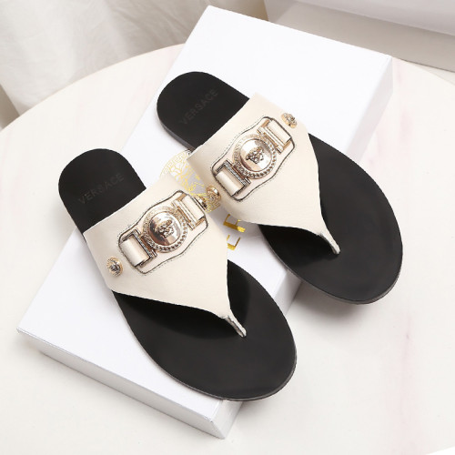 Versace Brand Mens Womens Sandals Shoes Slippers Leather Big Size LA MEDUSA LEATHER SLIPPERS Design Luxury Brand Sandals for Women