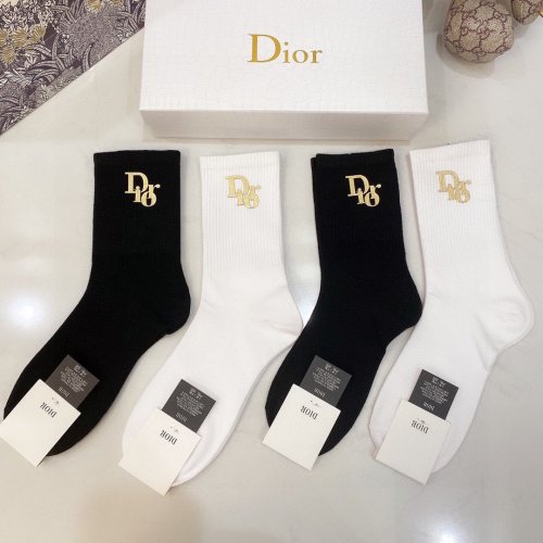 Dior Socks 4 Pairs with Original Box Luxury Brand Breathable Dior Sock