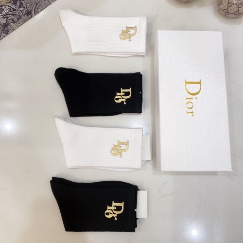 Dior Socks 4 Pairs with Original Box Luxury Brand Breathable Dior Sock