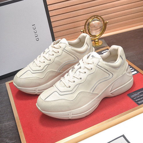 Gucci Mens Shoes Sneakers Luxury Brand Ivory Men's Rhyton leather sneaker ‎498916 A9L00 9522