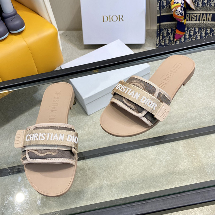 Dior Womens Shoes Sandals Slippers Slide Luxury Brand DIO(R)EVOLUTION SLIDE Shiny Technical Fabric with Dior Oblique Print with Original Box