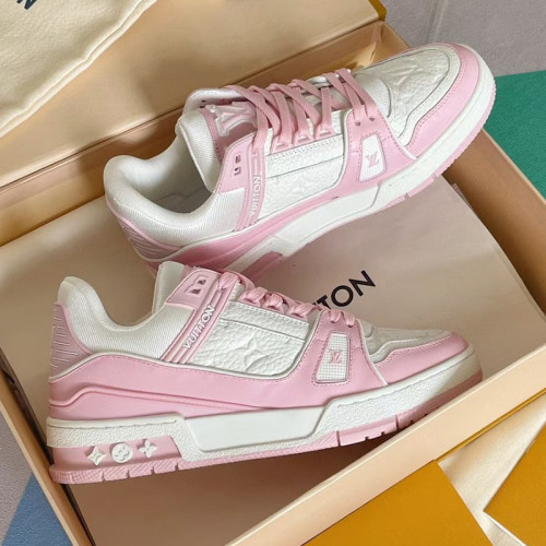 Louis Vuitton Men Shoes Fashion Sneakers Design Luxury Brand LV TRAINER SNEAKER Pink Mix of materials with Original Box 1AA6YA
