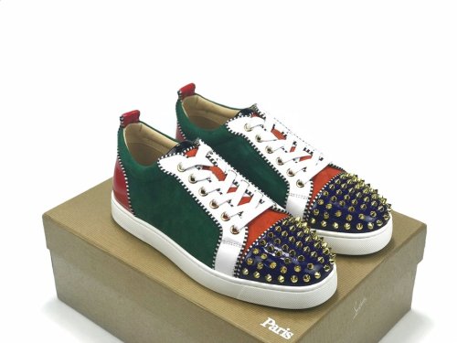 Christian Louboutin Mens Shoes Luxury Brand Red Bottom Design Louis Junior Spikes Flat with Original Box CL sneakers