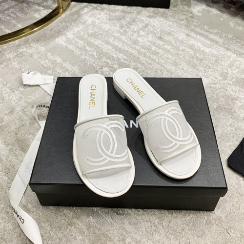 Chanel Womens Shoes Mules Mesh & Patent Calfskin White
