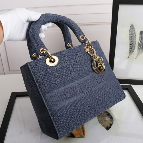 Dior Womens Bags Handbags Luxury Fashion Medium Lady D-Lite Bag Dark Denim Blue Cannage Embroidery M0565OREY_M61E